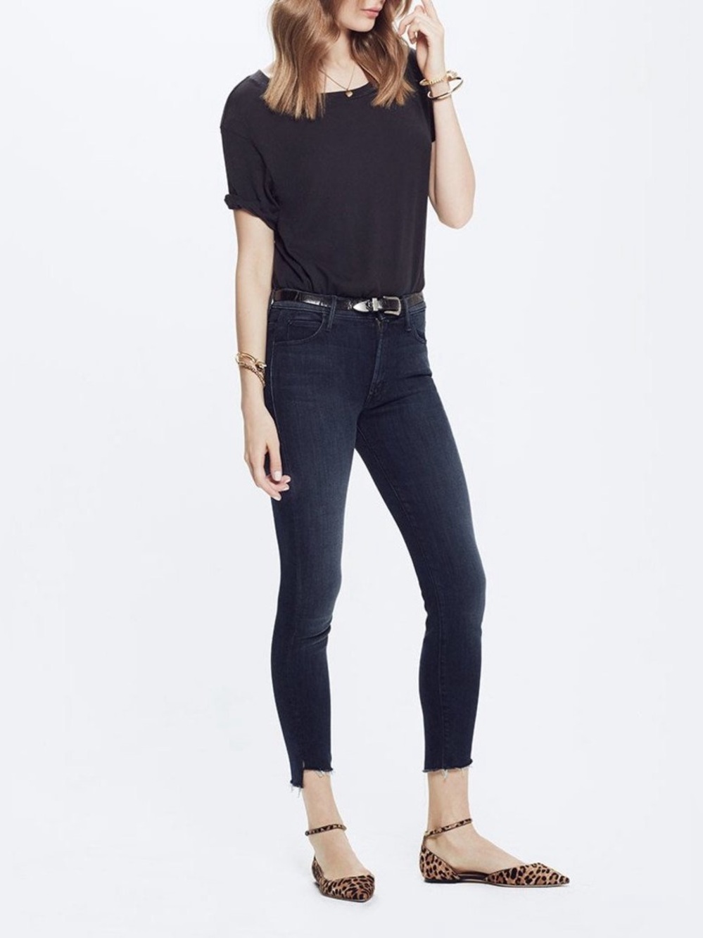 MOTHER The Stunner Ankle Step Fray Dark Indigo High-Rise Jeans, Size 30 waist